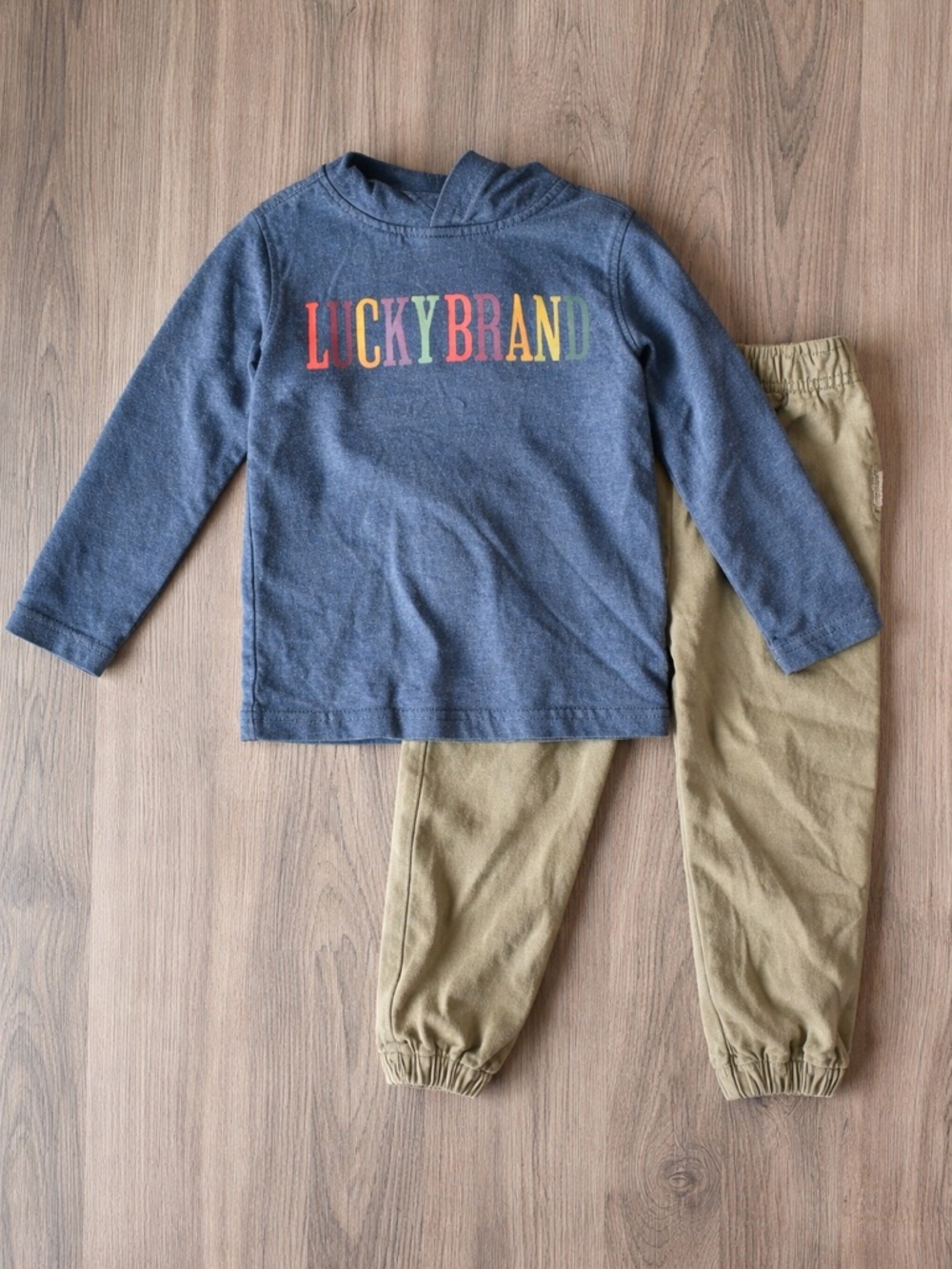 Lucky Brand Toddler Boy Outfit 3T Long Sleeve Shirt & Jogger Pants Set Bundle